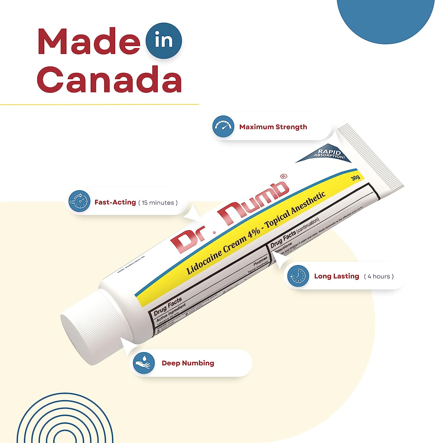 Dr. Numb 4% Lidocaine Pain Relief Cream - 30g Dr. Numb USA Dr. Numb 4% Lidocaine Pain Relief Cream - 30g Dr. Numb USA