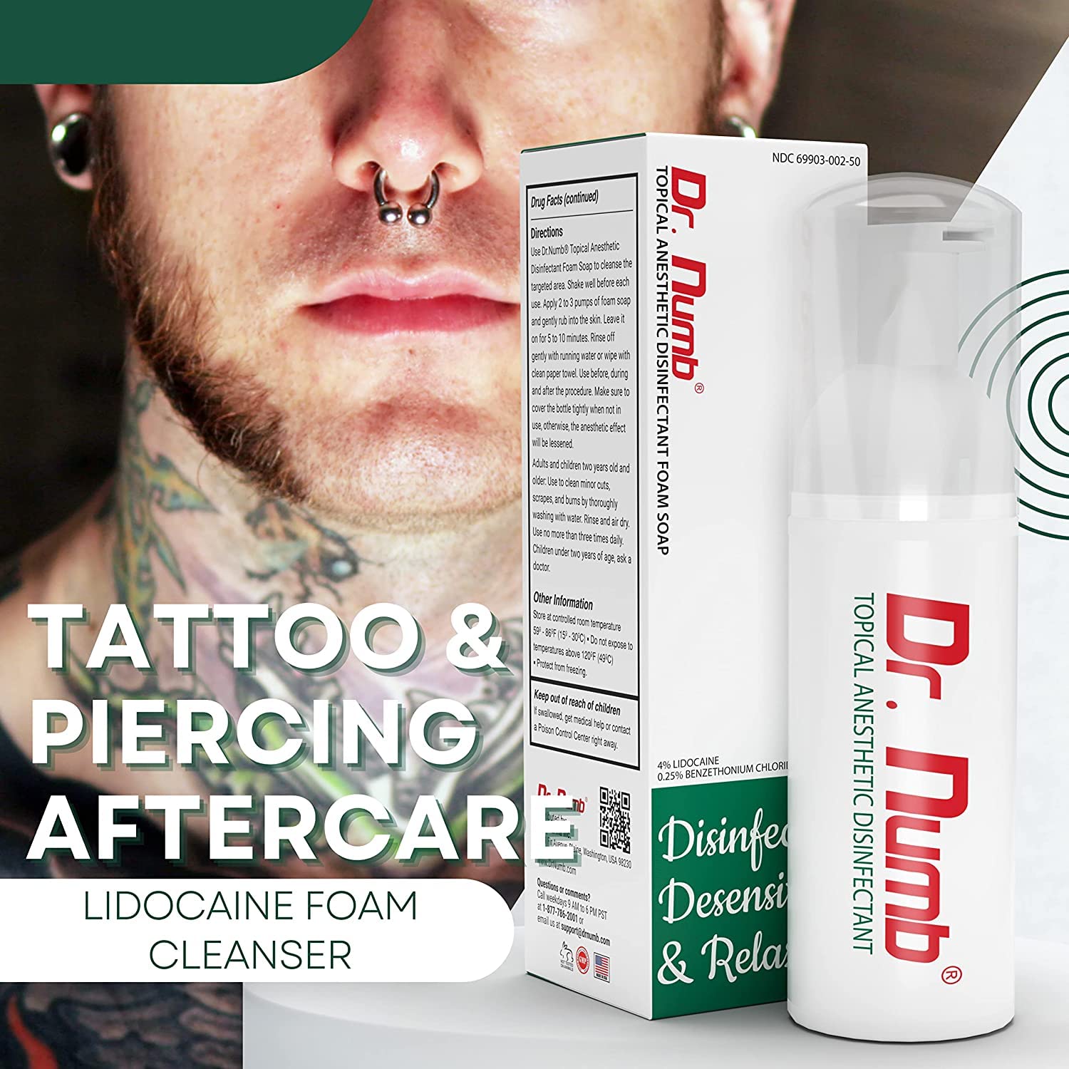 Foam soap for piercing aftercare